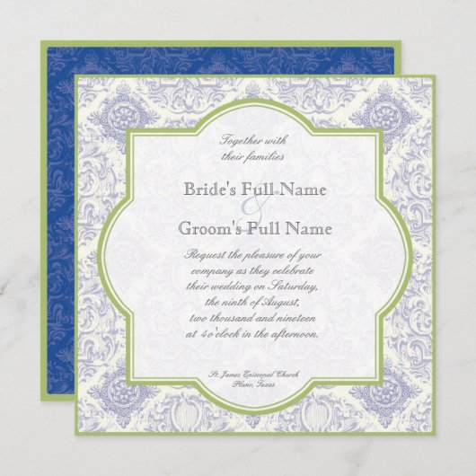 Delft Toile bleu Quatrefoil - faire-part de (Devant / Derrière)