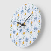 Delft Tulip Tile Art Aucun nombre Horloge (Angle)