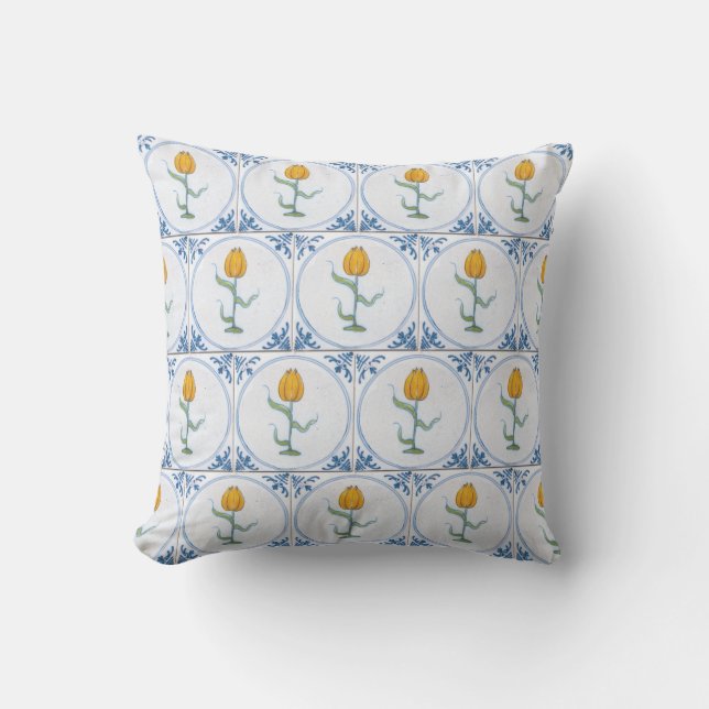  delft Tulp Faux Tile Pattern Pillow Kussen (Voorkant)