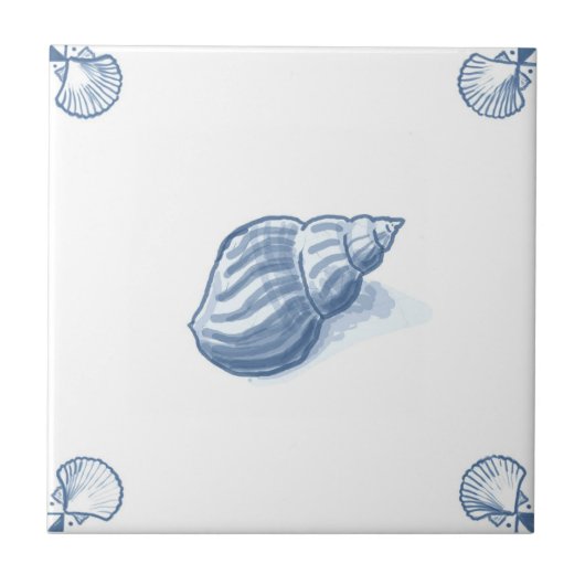 Delft Welk Tile met Shell Corners Tegeltje (Voorkant)