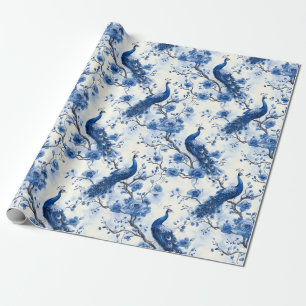 Delfts Blauw  Blauw Frans Chinoiserie Peacock Cadeaupapier