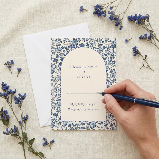 Delfts Blauw Bloemboog reactie rsvp Kaartje