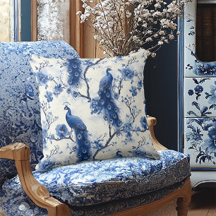  Delfts Blauw Bloemen Victoriaans Pauw Kussen