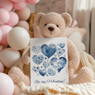 Delfts Blauw Bloemhart Gepersonaliseerd Valentijns Briefkaart