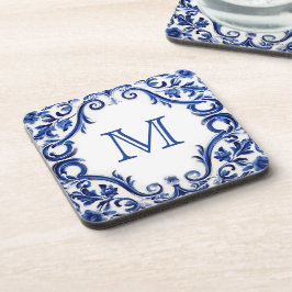 Delfts blauw bruiloft monogram bier onderzetter