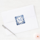 Delfts blauw bruiloft monogram vierkante sticker (Envelop)