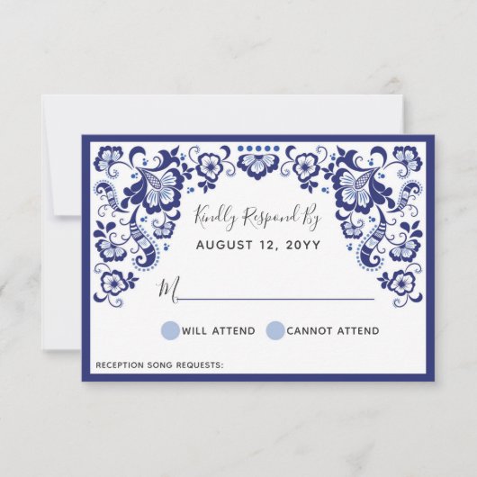 Delfts Blauw | Delft Blue Dutch Wedding Carte RSVP (Devant)