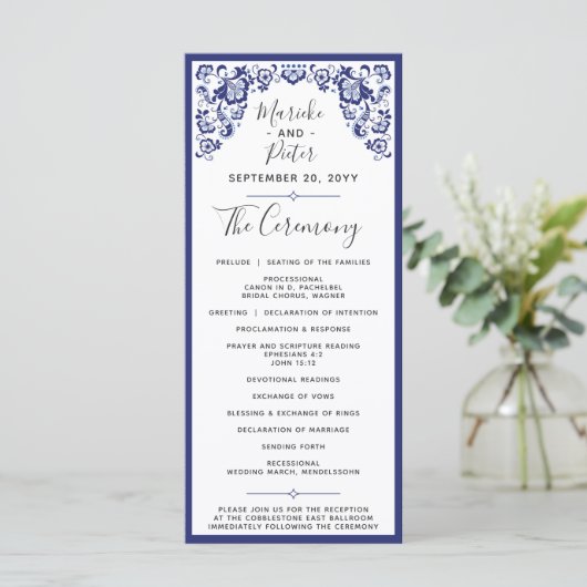 Delfts Blauw | Delft Blue Dutch Wedding Programme (Debout devant)