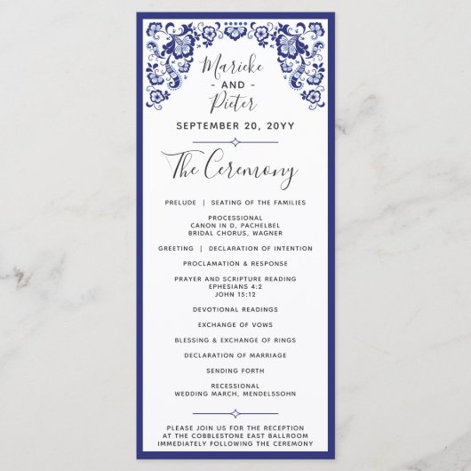 Delfts Blauw | Delft Blue Dutch Wedding Programme (Devant)
