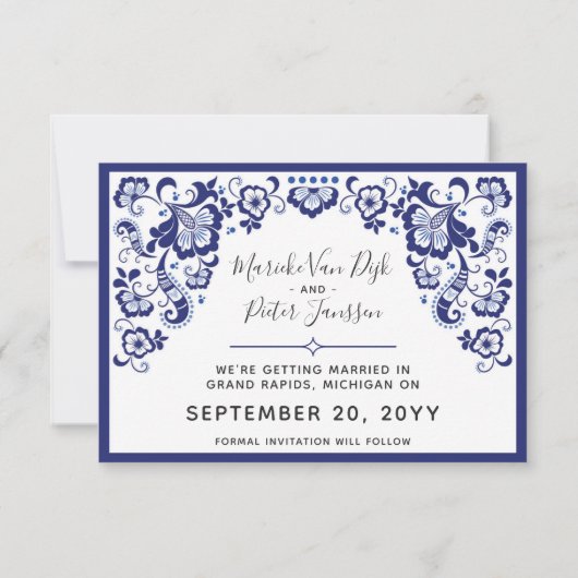 Delfts Blauw | Delft Blue Save The Date Foto's Kaart (Achterkant)