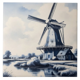 Delfts Blauw en Wit Windmolen Traditioneel Nederla Tegeltje