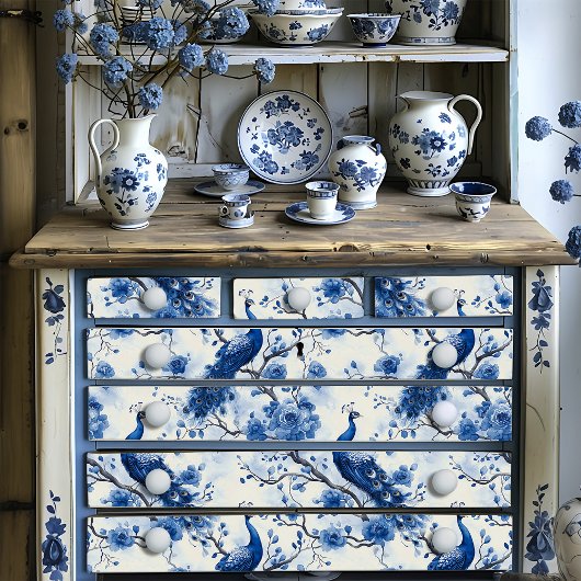 Delfts Blauw Franse Chinoiserie Peacock Tissuepapier