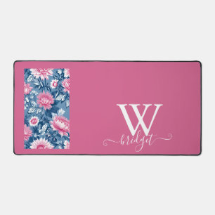 Delfts Blauw roze  Mooie Tuinbloemen Bureaumat