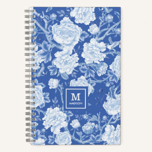 Delfts Blauw Wit Chinoiserie Vogelpioenen Monogram Notitieboek