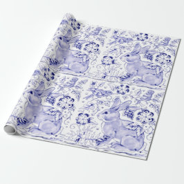 Delfts Blauw Wit Konijnenkonijn Vogels Dedham Pase Cadeaupapier