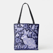 Delfts Blauw Wit Konijnenkonijn Vogels Rustieke De Draagtas (Achterkant)