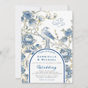 Delfts Blauw Witte Chinoiserie Porselein Bruiloft Kaart