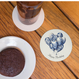 Delfts Blauwe Ballonnen, aanpasbaar Ronde Kartonnen Onderzetter