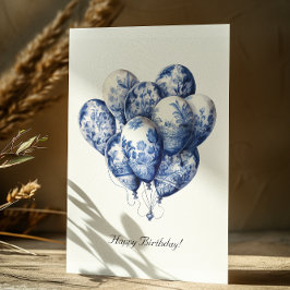 Delfts blauwe ballonnen, fijne verjaardag briefkaart