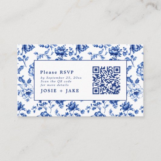 Delfts Blauwe Bloemen RSVP met qr-code Informatiekaartje (Voorkant)