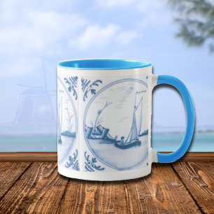 Delfts Blauwe en Witte Zeilboot Koffiemok Mok