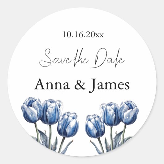 Delfts Blauwe Tulp Trouwprogramma Ronde Sticker (Voorkant)