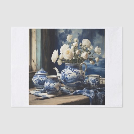 Delfts blauwe vaas decoupage tissue papier (Voorkant)