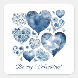 Delfts Blauwe Valentijnsharten Romantische Volksku Vierkante Sticker