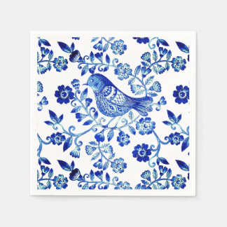Delfts Blauwe Vogel 🐦 bloemig Frans Landelijk Scr Servet
