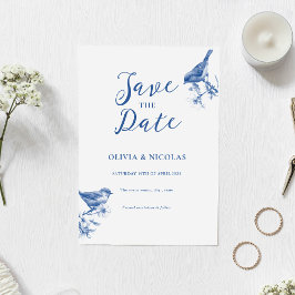 Delfts Blauwe Vogels Lente Save De Datum Aankondig Kaart