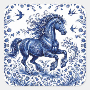 Delfts Delfts aardewerk stijl Fries paard in de we Vierkante Sticker