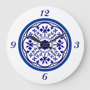 Delfts geïnspireerde blauw witte wandklok grote klok