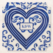 'Delftware' Dutch Kijk geschilderd hart - Monogram Kartonnen Onderzetters (Voorkant)