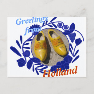 Delftware Pattern en Clogs Greetings uit Nederland Briefkaart