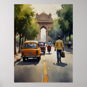 Delhi aquarel kunst poster