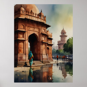 Delhi aquarel kunst poster