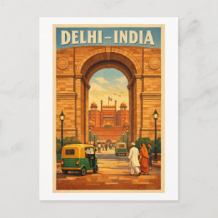 Delhi, India, in klassieke retro-reisstijl Briefkaart