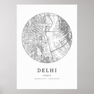 Delhi India Street lay-out kaart Poster