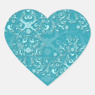 Deliate Twee-Tonen Fancy Bloemendessin Teal Damast Hart Sticker