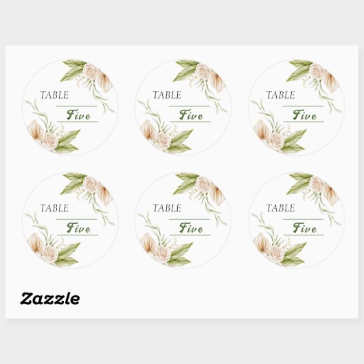 Delicaat Beige aquarel tafelnummer Ronde Sticker (Vel)