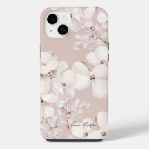 Delicaat Beige Witte Waterverf Bloemen Monogram