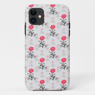 Delicaat bloemrood bloemenpatroon iPhone 11 hoesje