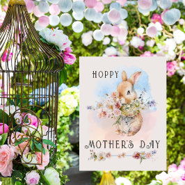 Delicaat Moederdag Baby Bunny Bloemboeket Uitnodiging Briefkaart