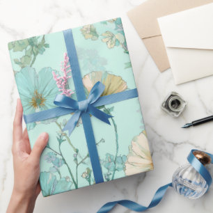 Delicaat Pastel Wilde Bloem Munt Bloemmotief Cadeaupapier