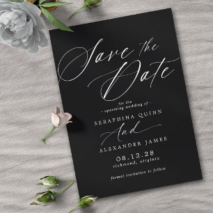 Delicaat script Modern Zwart Moody Bruiloft Save The Date