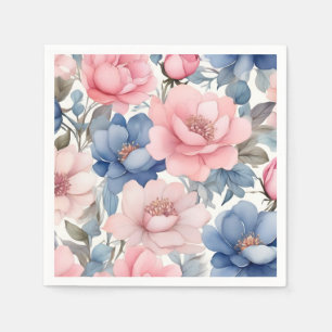 Delicaat Waterverf blauw en roze bloemmotief Servet
