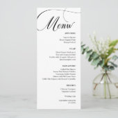 Delicaat zwart kalligrafie bruiloft diner menu (Staand voorkant)