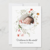 Délicat Faire-part de naissance floral aquarelle (Devant)