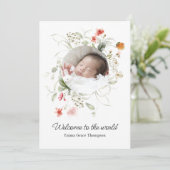 Délicat Faire-part de naissance floral aquarelle (Debout devant)