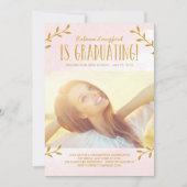 Délicat Feuille Invitation de diplôme rose (Devant)